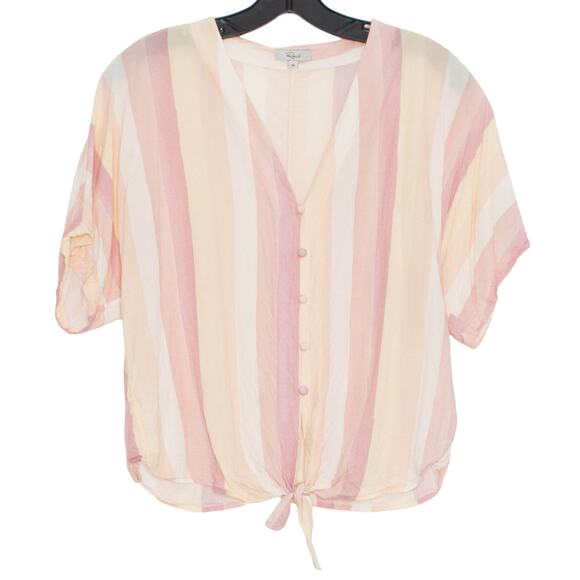 Rails Top Boho Cottage Coastal Grandma Soft Girl Button Up Tie Stripe Medium - Picture 8 of 8